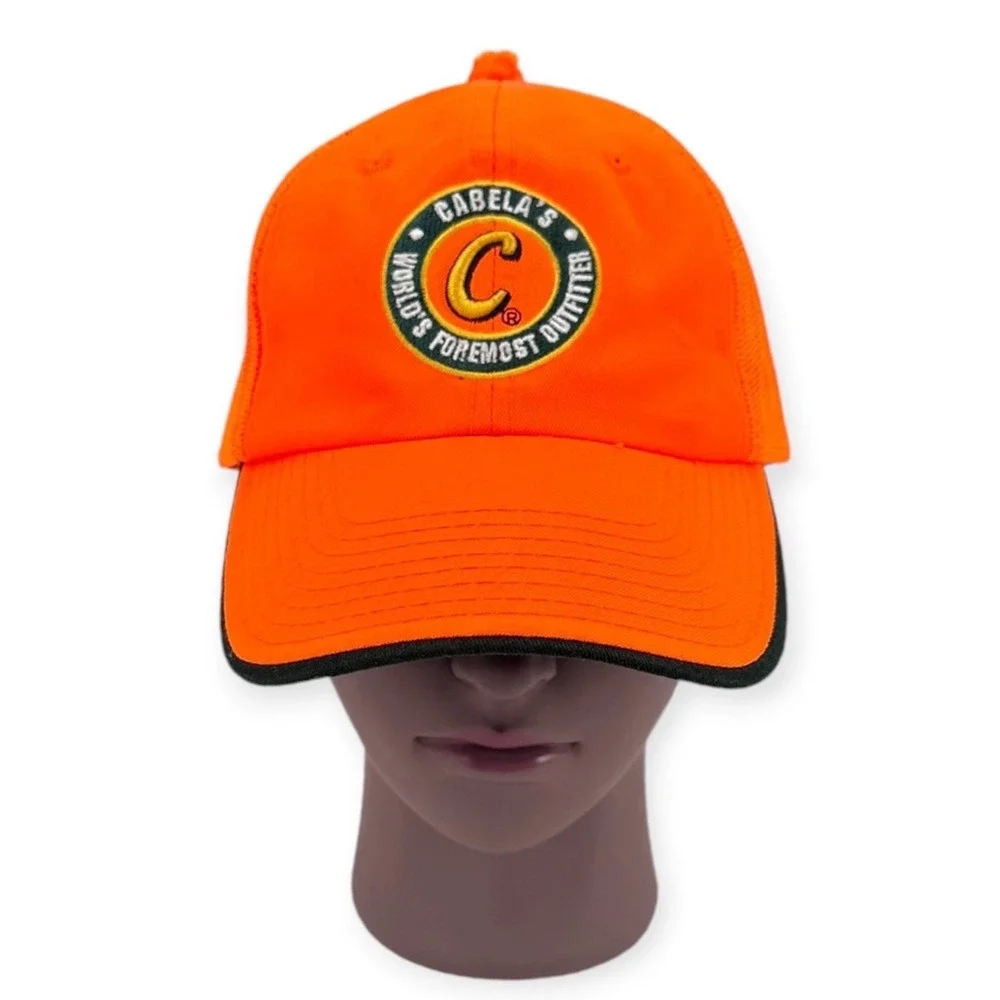 Cabela's Blaze Orange Mesh Trucker Hat Adjustable One Size Fits Most